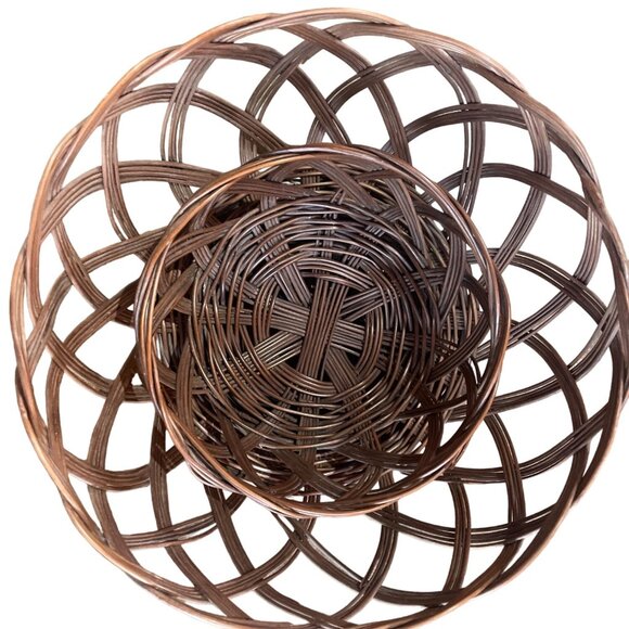 Vintage Wicker Set Of 2 Rustic Brown Woven Nesting Baskets - Picture 2 of 6